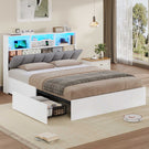 AOGLLATI Bett 140×200 cm Polsterbett mit Ladestation und LED-Beleuchtung Doppelbett Stauraumbett mit Stauraum Kopfteil 4 Schubladen