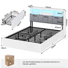AOGLLATI Bett 140×200 cm Polsterbett mit Ladestation und LED-Beleuchtung Doppelbett Stauraumbett mit Stauraum Kopfteil 4 Schubladen