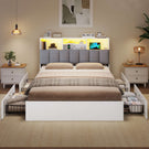 AOGLLATI Bett 140×200 cm Polsterbett mit Ladestation und LED-Beleuchtung Doppelbett Stauraumbett mit Stauraum Kopfteil 4 Schubladen