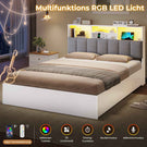 AOGLLATI Bett 140×200 cm Polsterbett mit Ladestation und LED-Beleuchtung Doppelbett Stauraumbett mit Stauraum Kopfteil 4 Schubladen
