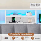 AOGLLATI Bett 140×200 cm Polsterbett mit Ladestation und LED-Beleuchtung Doppelbett Stauraumbett mit Stauraum Kopfteil 4 Schubladen