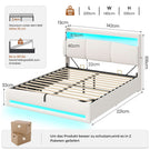 AOGLLATI Polsterbett 140×200 mit Steckdosen und LED-Beleuchtung Doppelbett mit Stauraum Kopfteil mit Hydraulische Stauraum und Lattenrost aus Holz