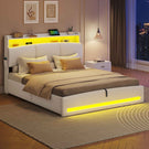 AOGLLATI Polsterbett 140×200 mit Steckdosen und LED-Beleuchtung Doppelbett mit Stauraum Kopfteil mit Hydraulische Stauraum und Lattenrost aus Holz