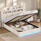 AOGLLATI Polsterbett 160×200 mit Steckdosen & LED Beleuchtung mit Stauraum Kopfteil & Hydraulischem Stauraum Bettgestell mit Lattenrost