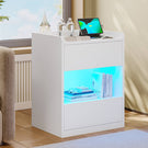 AOGLLATI Nachttisch mit LED-Beleuchtung und Ladestation Nachtschrank mit 2 Schubladen und 1 Fach Beistelltisch mit Steckdosen