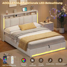 AOGLLATI Polsterbett 160×200 mit Steckdosen & LED Beleuchtung mit Stauraum Kopfteil & Hydraulischem Stauraum Bettgestell mit Lattenrost