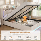 AOGLLATI Polsterbett 160×200 mit Steckdosen & LED Beleuchtung mit Stauraum Kopfteil & Hydraulischem Stauraum Bettgestell mit Lattenrost