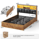 AOGLLATI Bett 140×200 cm Polsterbett mit Ladestation und LED-Beleuchtung Doppelbett Stauraumbett mit Stauraum Kopfteil 4 Schubladen