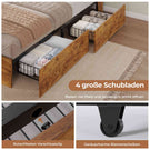 AOGLLATI Bett 140×200 cm Polsterbett mit Ladestation und LED-Beleuchtung Doppelbett Stauraumbett mit Stauraum Kopfteil 4 Schubladen