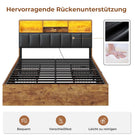 AOGLLATI Bett 140×200 cm Polsterbett mit Ladestation und LED-Beleuchtung Doppelbett Stauraumbett mit Stauraum Kopfteil 4 Schubladen