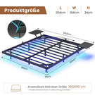 AOGLLATI Bettgestell 180x200 Bett 180x200 aus Metall mit LED Beleuchtung und Ladestation Schwebender Bettrahmen mit Aufbewahrungsregalen Metallbett