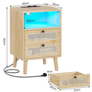 AOGLLATI 1er Set Rattan Nachttisch mit USB-Ladestation & LED-Beleuchtung Nachtschrank mit Steckdose Beistelltisch mit 2 Schublade