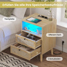 AOGLLATI 1er Set Rattan Nachttisch mit USB-Ladestation & LED-Beleuchtung Nachtschrank mit Steckdose Beistelltisch mit 2 Schublade