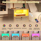 AOGLLATI 1er Set Rattan Nachttisch mit USB-Ladestation & LED-Beleuchtung Nachtschrank mit Steckdose Beistelltisch mit 2 Schublade