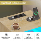 AOGLLATI 1er Set Rattan Nachttisch mit USB-Ladestation & LED-Beleuchtung Nachtschrank mit Steckdose Beistelltisch mit 2 Schublade