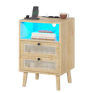 AOGLLATI 1er Set Rattan Nachttisch mit USB-Ladestation & LED-Beleuchtung Nachtschrank mit Steckdose Beistelltisch mit 2 Schublade