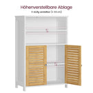 AOGLLATI Badezimmerschrank Badschrank mit Doppeltüren aus Bambus 2 offene Fächer Beistellschrank mit verstellbaren Eingeböden