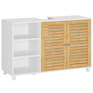 AOGLLATI Waschbeckenunterschrank Badschrank Unterschrank Badezimmerschrank mit 2 Bambustüren 3 offene Fächer höhenverstellbare Ablagen