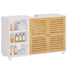 AOGLLATI Waschbeckenunterschrank Badschrank Unterschrank Badezimmerschrank mit 2 Bambustüren 3 offene Fächer höhenverstellbare Ablagen