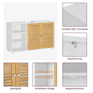 AOGLLATI Waschbeckenunterschrank Badschrank Unterschrank Badezimmerschrank mit 2 Bambustüren 3 offene Fächer höhenverstellbare Ablagen