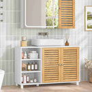 AOGLLATI Waschbeckenunterschrank Badschrank Unterschrank Badezimmerschrank mit 2 Bambustüren 3 offene Fächer höhenverstellbare Ablagen