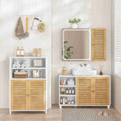 AOGLLATI Waschbeckenunterschrank Badschrank Unterschrank Badezimmerschrank mit 2 Bambustüren 3 offene Fächer höhenverstellbare Ablagen