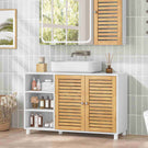 AOGLLATI Waschbeckenunterschrank Badschrank Unterschrank Badezimmerschrank mit 2 Bambustüren 3 offene Fächer höhenverstellbare Ablagen