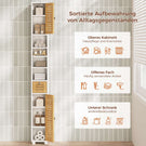 AOGLLATI Badezimmerschrank Badezimmer Hochschrank mit 4 offenen Ablagen 2 Bambustüren 1 Schublade Badschrank Schmal mit Verstellbaren Ablagen