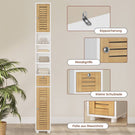 AOGLLATI Badezimmerschrank Badezimmer Hochschrank mit 4 offenen Ablagen 2 Bambustüren 1 Schublade Badschrank Schmal mit Verstellbaren Ablagen