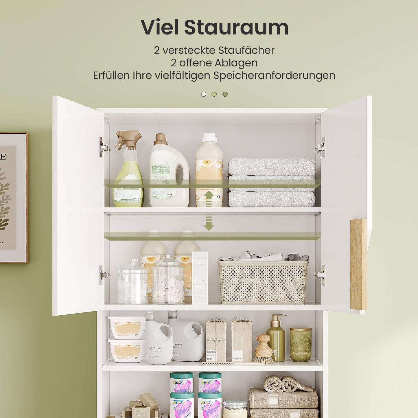 AOGLLATI Waschmaschinenschrank mit 2 Türen 182x65x25.5 cm Bad Hochschrank mit 2 offene Fächer Verstellbare Ablagen
