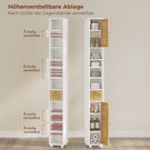 AOGLLATI Badezimmerschrank Badezimmer Hochschrank mit 4 offenen Ablagen 2 Bambustüren 1 Schublade Badschrank Schmal mit Verstellbaren Ablagen