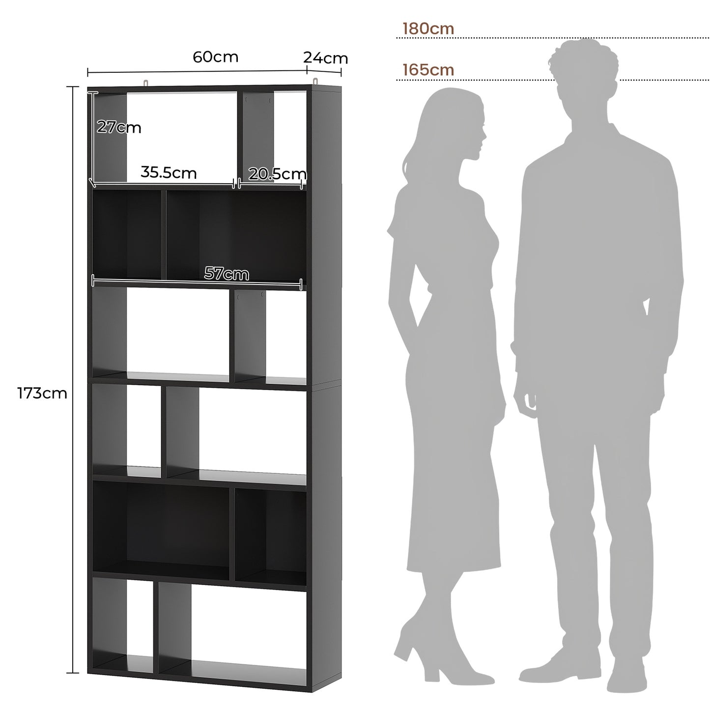 AGOLLATI Bücherregal Regal mit 6 Ebenen Freistehend Bücherschrank mit 12 offene Fächer Standregal für Wohnzimmer Büro Modern