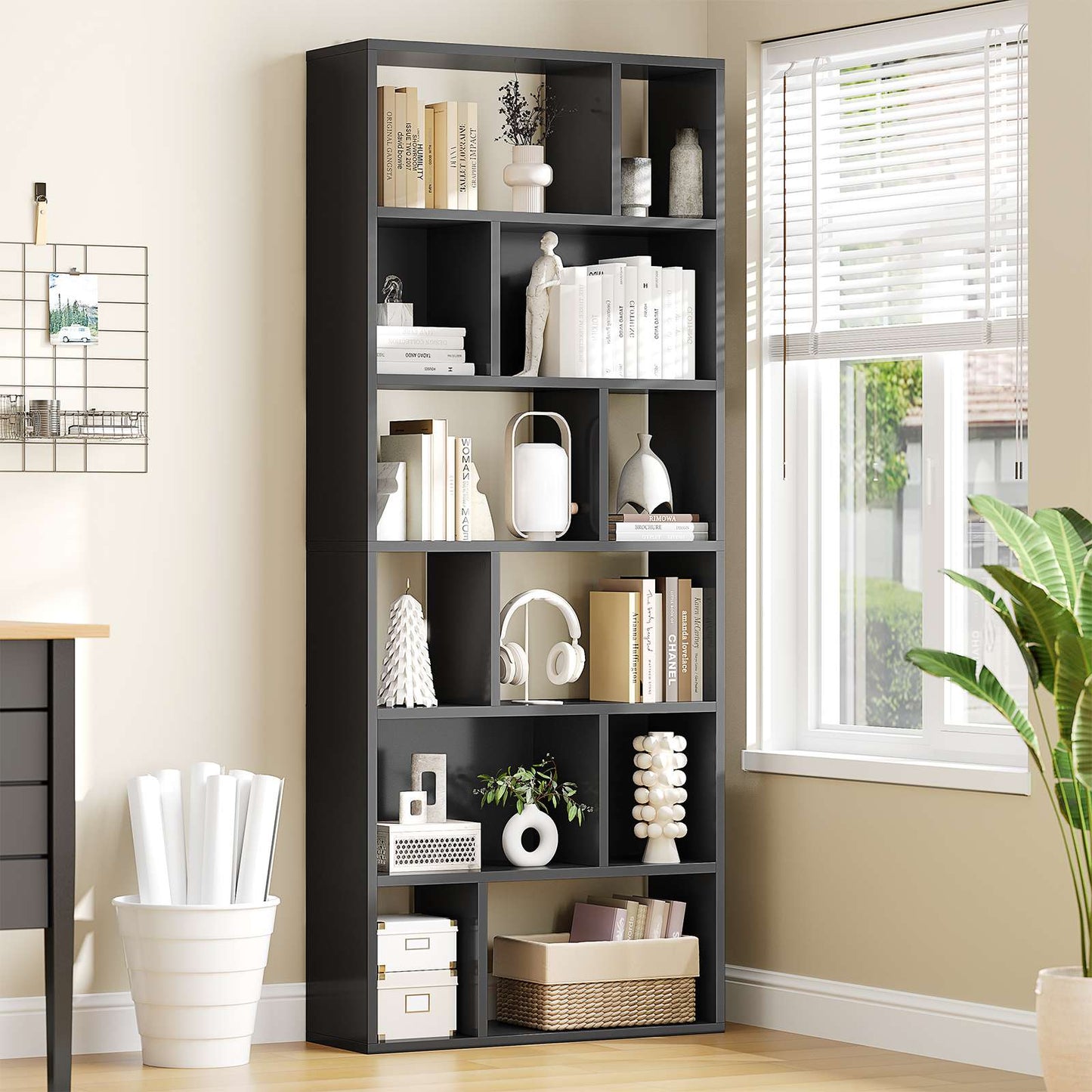 AGOLLATI Bücherregal Regal mit 6 Ebenen Freistehend Bücherschrank mit 12 offene Fächer Standregal für Wohnzimmer Büro Modern