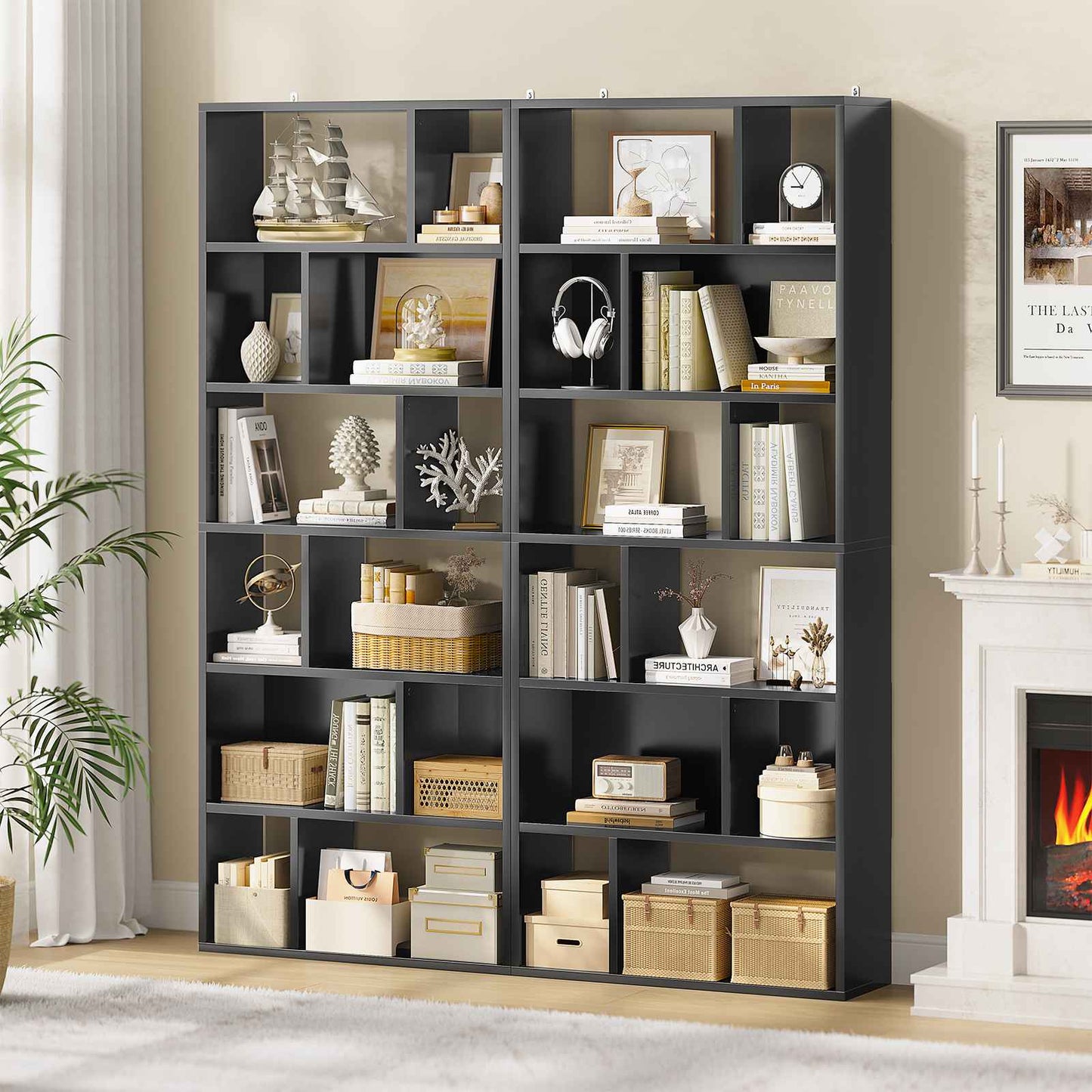AGOLLATI Bücherregal Regal mit 6 Ebenen Freistehend Bücherschrank mit 12 offene Fächer Standregal für Wohnzimmer Büro Modern