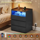 AOGLLATI Nachttisch mit Steckdosenleiste Nachtschrank mit Geräumiger Tischplatte 3 Schubladen und 1 Fach Beistelltisch mit LED-Beleuchtung