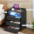 AOGLLATI Nachttisch mit Steckdosenleiste Nachtschrank mit Geräumiger Tischplatte 3 Schubladen und 1 Fach Beistelltisch mit LED-Beleuchtung