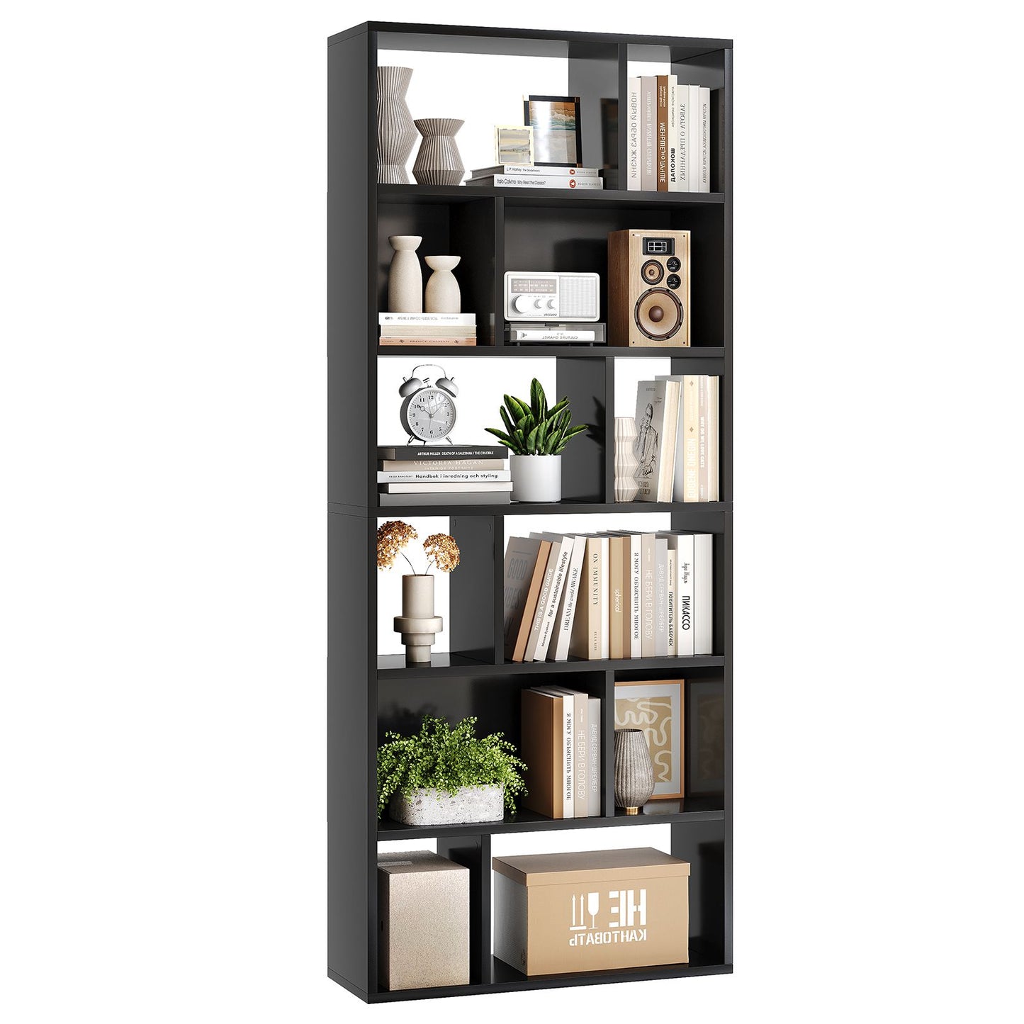 AGOLLATI Bücherregal Regal mit 6 Ebenen Freistehend Bücherschrank mit 12 offene Fächer Standregal für Wohnzimmer Büro Modern