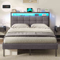AOGLLATI Polsterbett 140x190 mit Lattenrost aus Metall mit Stauraum Bettgestell mit LED-Beleuchtung und Steckdosen MetallBett mit Kopfteil