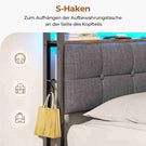 AOGLLATI Polsterbett 140x190 mit Lattenrost aus Metall mit Stauraum Bettgestell mit LED-Beleuchtung und Steckdosen MetallBett mit Kopfteil
