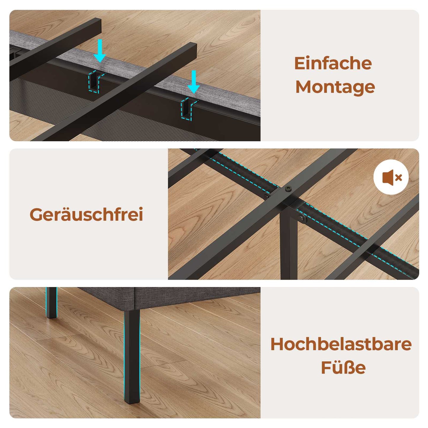 AOGLLATI Polsterbett 140x190 mit Lattenrost aus Metall mit Stauraum Bettgestell mit LED-Beleuchtung und Steckdosen MetallBett mit Kopfteil