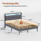 AOGLLATI Polsterbett 140x190 mit Lattenrost aus Metall mit Stauraum Bettgestell mit LED-Beleuchtung und Steckdosen MetallBett mit Kopfteil