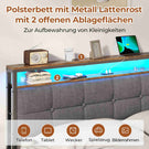 AOGLLATI Polsterbett 140x190 mit Lattenrost aus Metall mit Stauraum Bettgestell mit LED-Beleuchtung und Steckdosen MetallBett mit Kopfteil