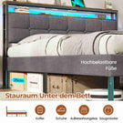 AOGLLATI Polsterbett 140x190 mit Lattenrost aus Metall mit Stauraum Bettgestell mit LED-Beleuchtung und Steckdosen MetallBett mit Kopfteil