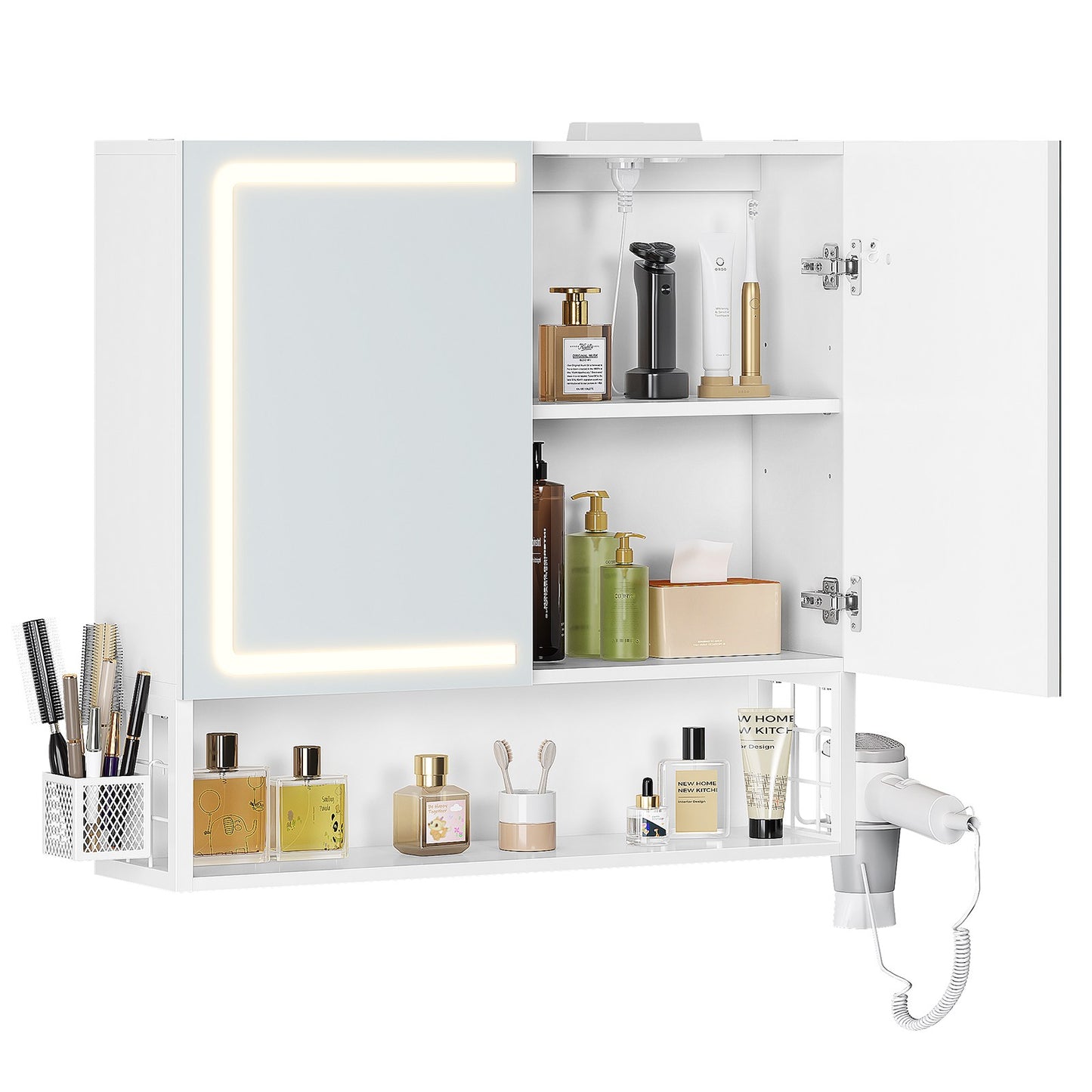 AOGLLATI Badezimmer Spiegelschrank mit LED-Beleuchtung & Steckdose 70 cm Breit Spiegelschrank Bad mit HD Spiegel  3 Farbtemperatur dimmbare