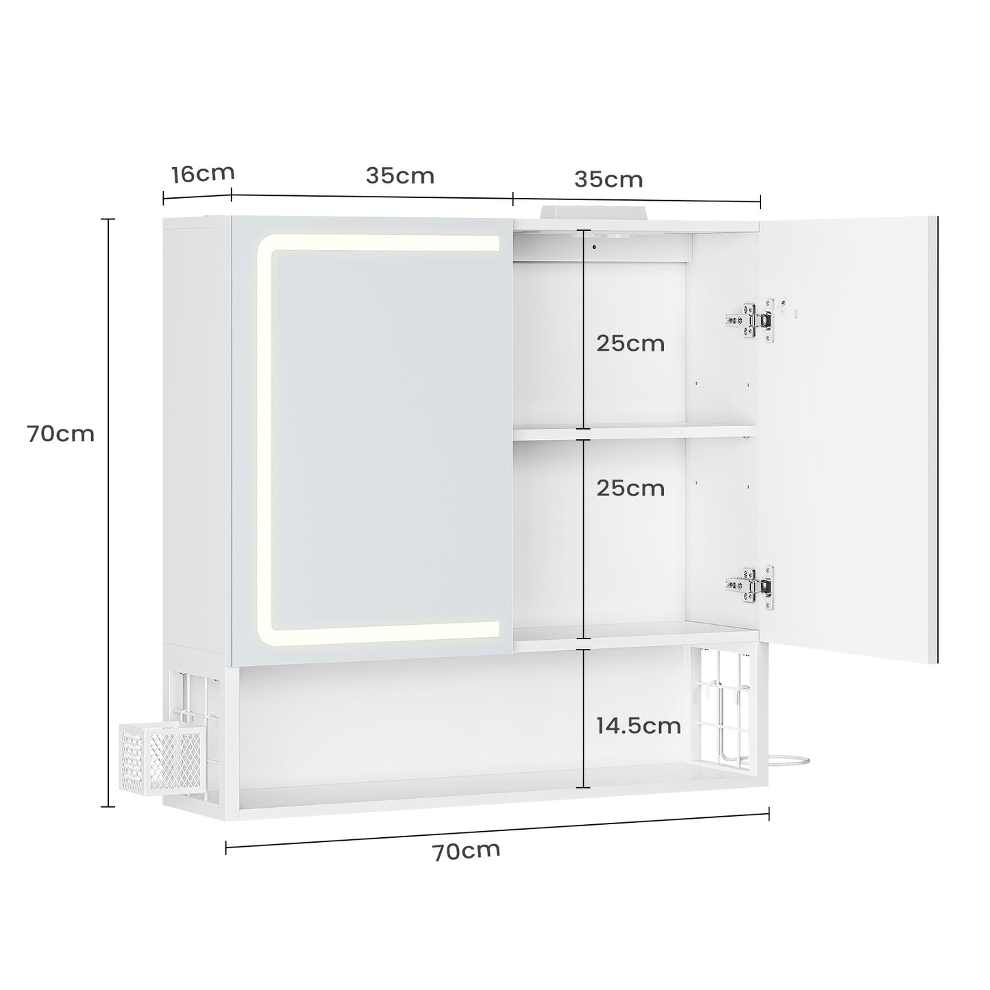 AOGLLATI Badezimmer Spiegelschrank mit LED-Beleuchtung & Steckdose 70 cm Breit Spiegelschrank Bad mit HD Spiegel  3 Farbtemperatur dimmbare
