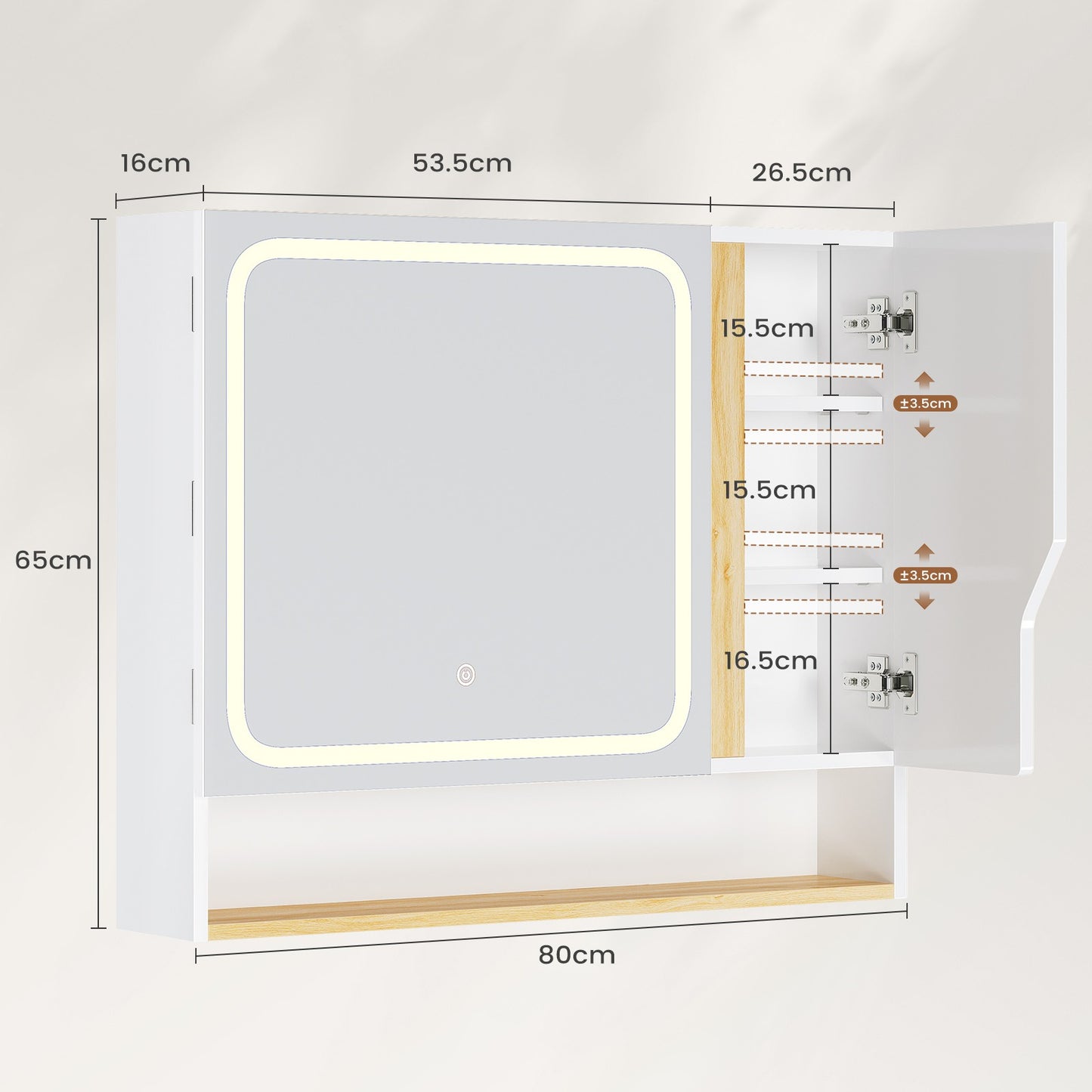 AOGLLATI Spiegelschrank Bad mit LED Beleuchtung 80 cm Breit Badezimmer Spiegelschrank mit HD Spiegel & Verstellbarem Regal