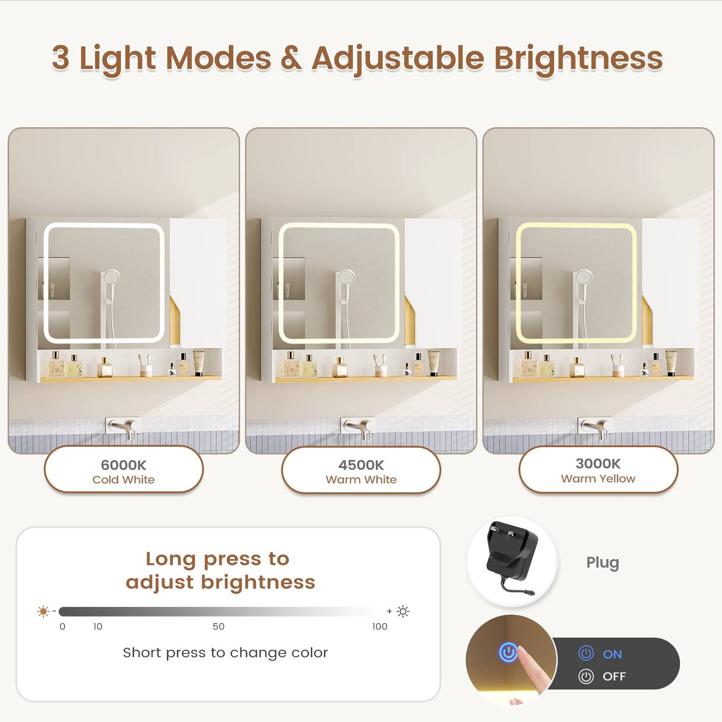 AOGLLATI Spiegelschrank Bad mit LED Beleuchtung 80 cm Breit Badezimmer Spiegelschrank mit HD Spiegel & Verstellbarem Regal
