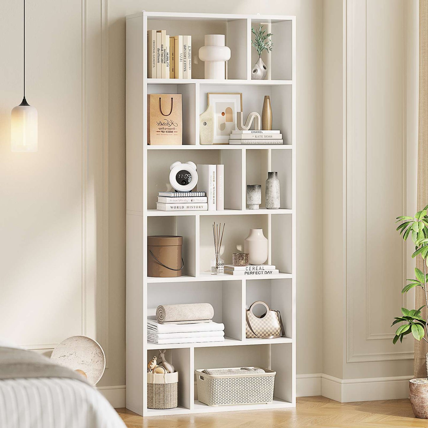 AGOLLATI Bücherregal Regal mit 6 Ebenen Freistehend Bücherschrank mit 12 offene Fächer Standregal für Wohnzimmer Büro Modern