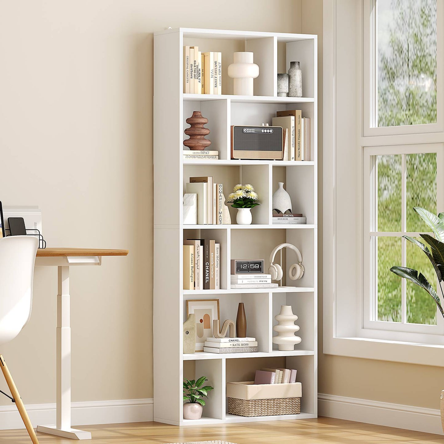 AGOLLATI Bücherregal Regal mit 6 Ebenen Freistehend Bücherschrank mit 12 offene Fächer Standregal für Wohnzimmer Büro Modern