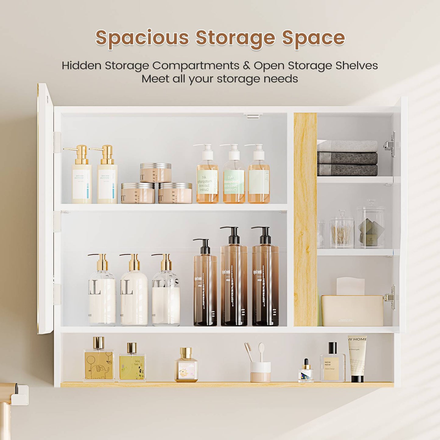 AOGLLATI Spiegelschrank Bad mit LED Beleuchtung 80 cm Breit Badezimmer Spiegelschrank mit HD Spiegel & Verstellbarem Regal